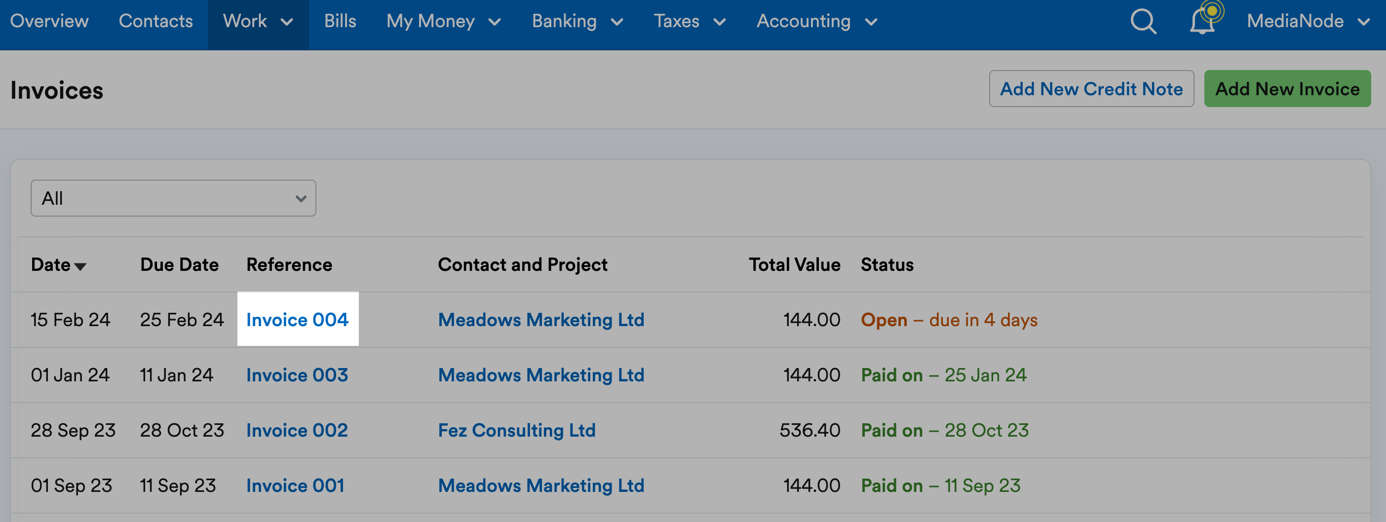 Invoice reference number highlighted
