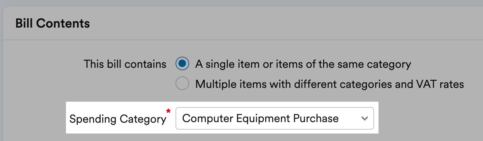 Spending Category highlighted with drop down menu to select categories.