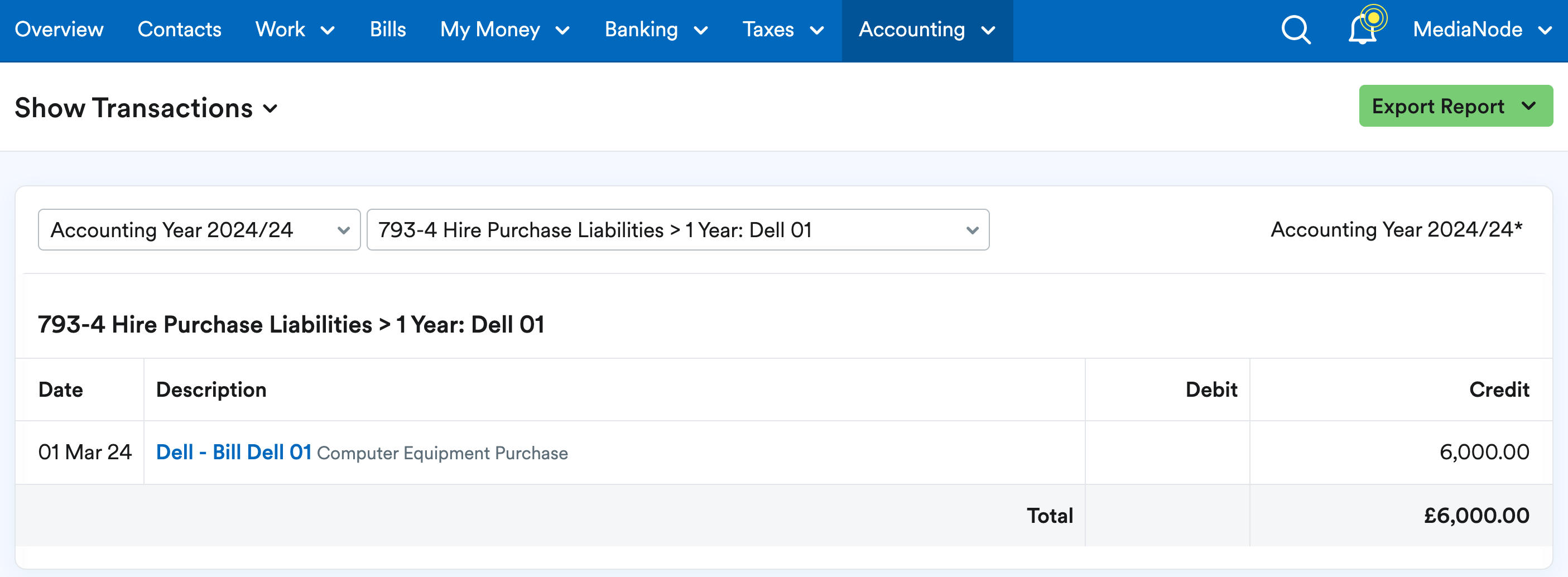 Show Transactions page.