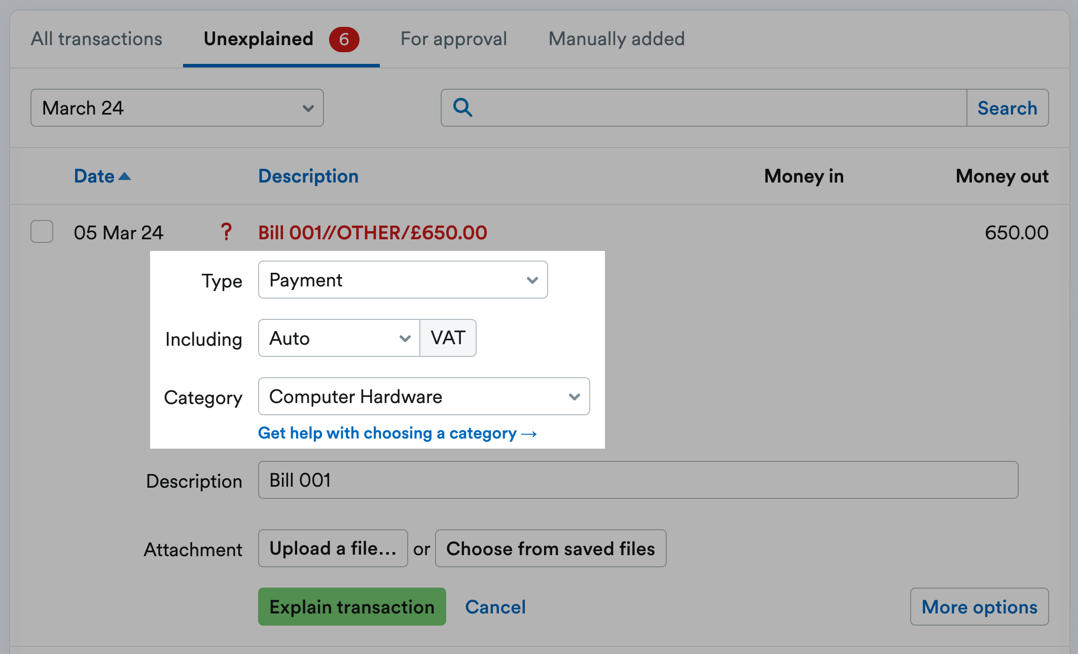 Cost category highlighted when explaining a bank trasnaction.png