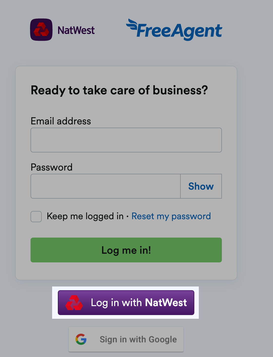 Log in with Natwest button highlighted on the login page.