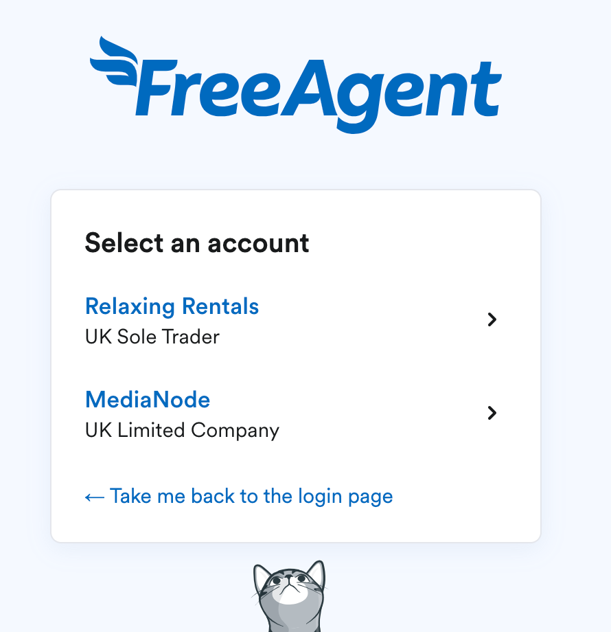 Multiple example accounts shown for selection above button to Take me back to the login page..png