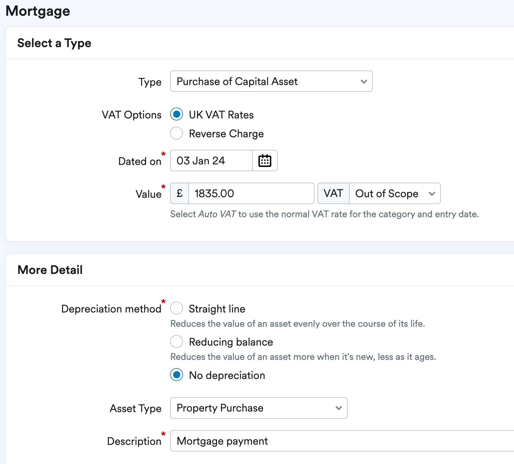 Transaction being added as a purchase of capital asset