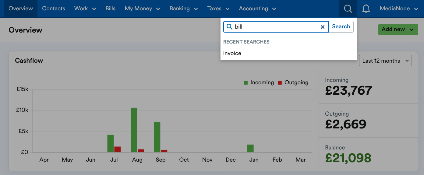 Search bar open with an empty field to enter search term and listing recent search history..png