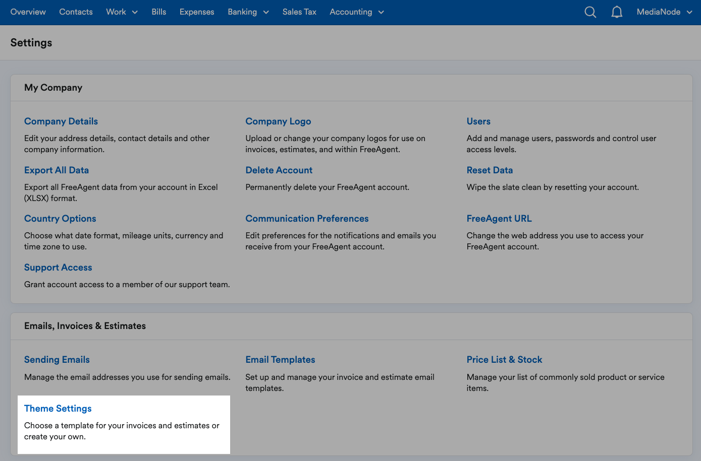 Theme Settings highlighted in settings area