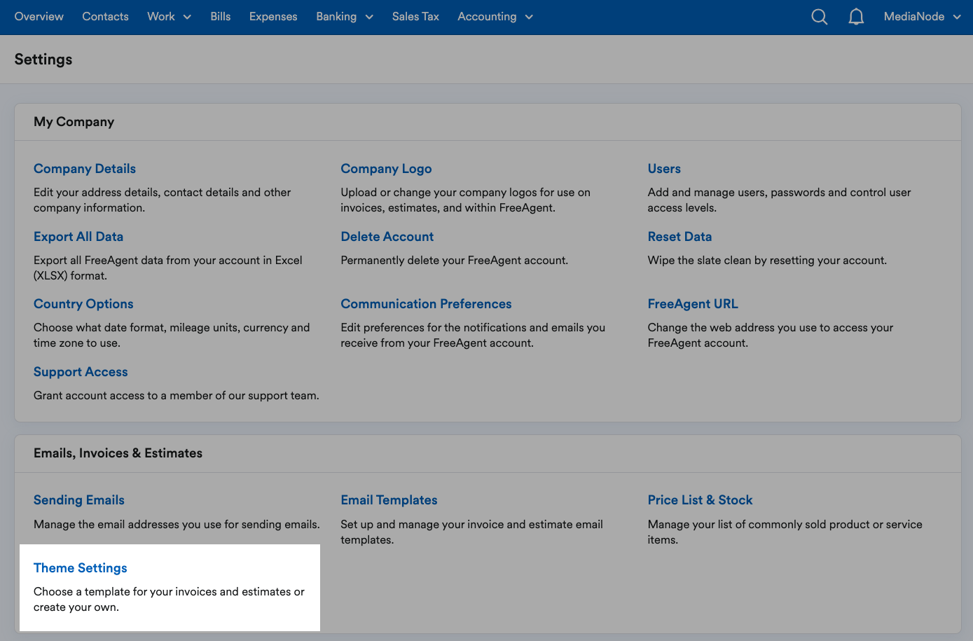 Theme settings highlighted in Settings area