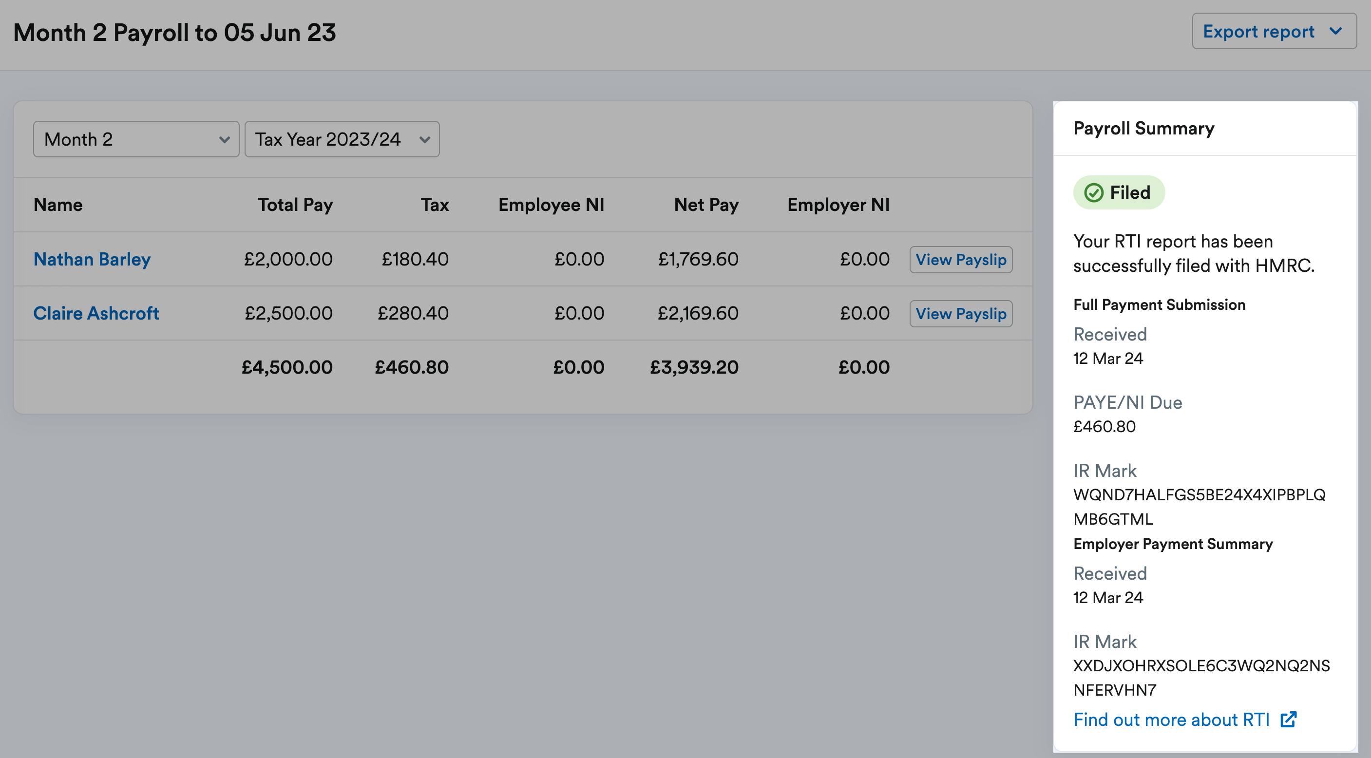 Payroll Summary highlighted in panel next to the payroll.
