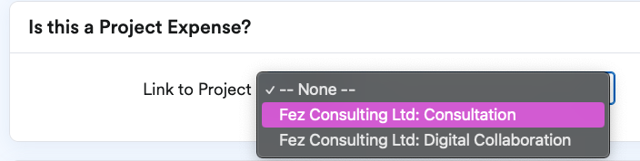 Project listed in drop down menu.