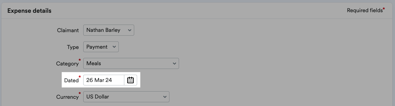 Date selected from date picker.