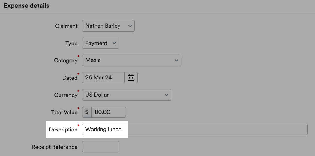 Example description written in Description field.