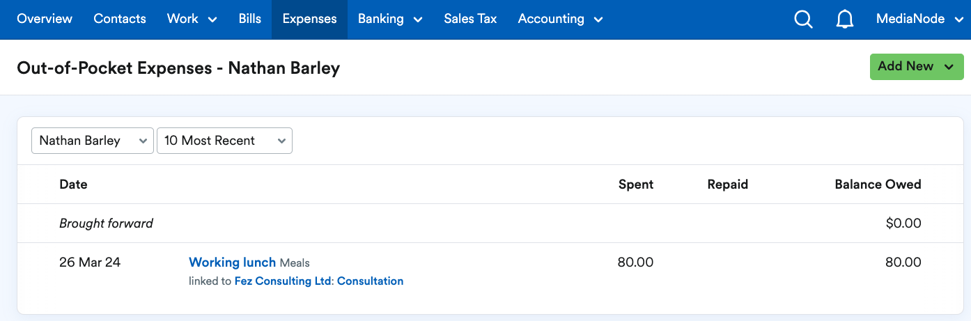 New out of pocket expense listed.