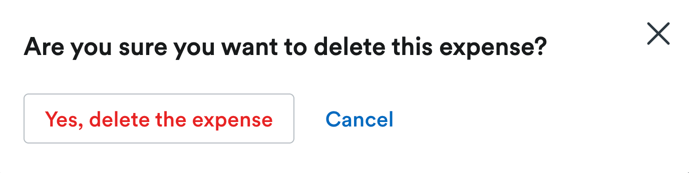Pop up modal to confirm you want to delete the expense