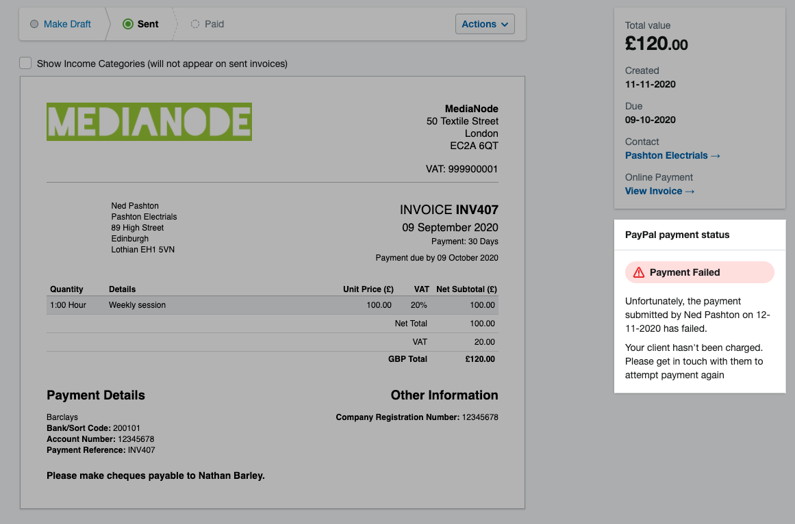 PayPal payment status showing as payment failed