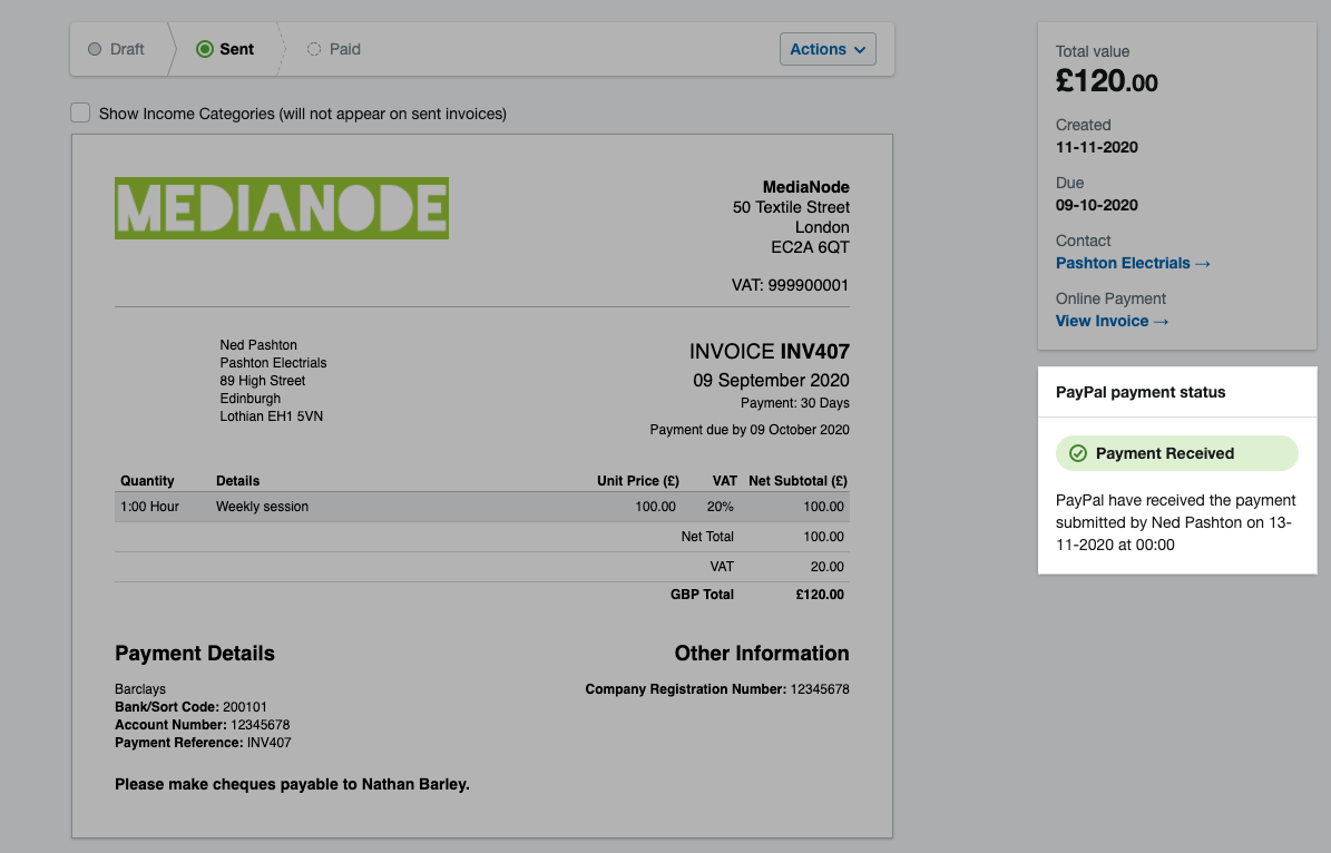 PayPal payment status showing as payment received
