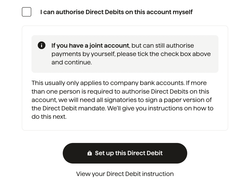 'Set up this Direct Debit' button.