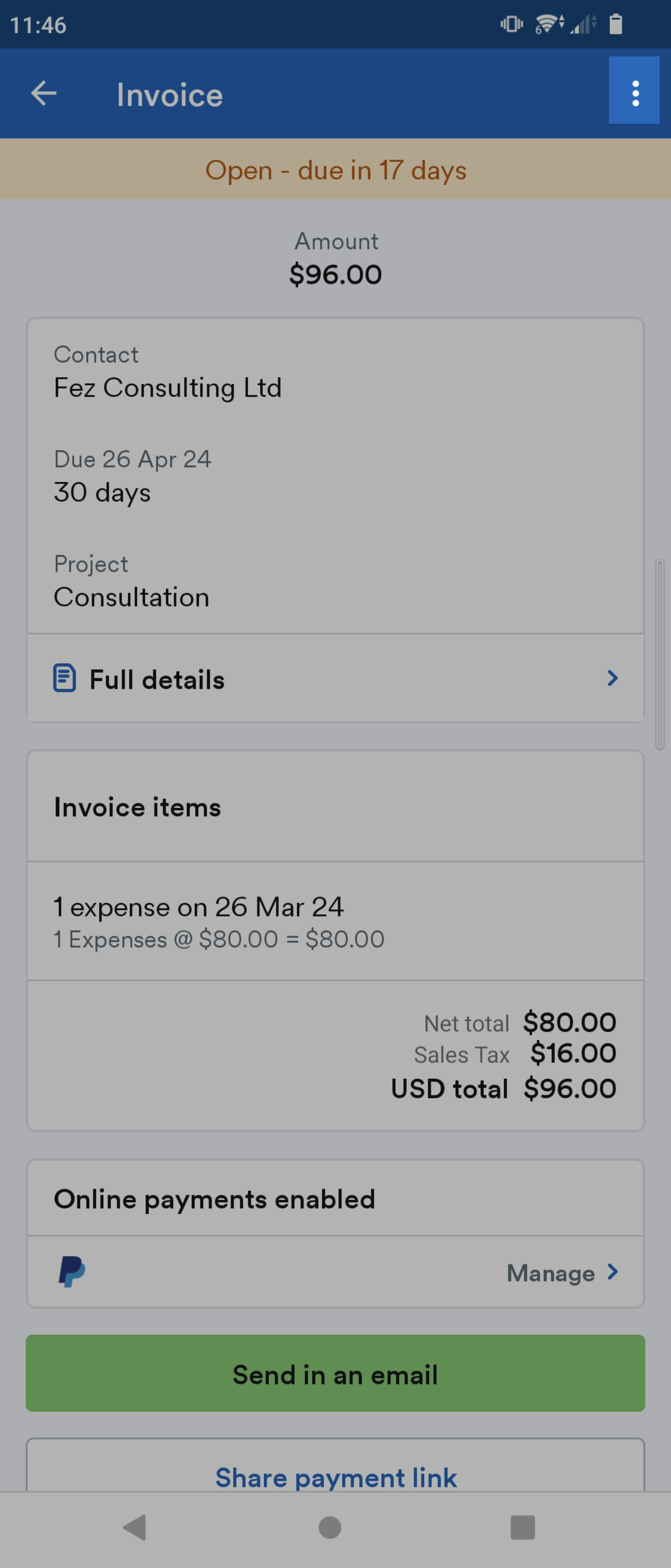 Three dots menu button highlighted on Invoices page.
