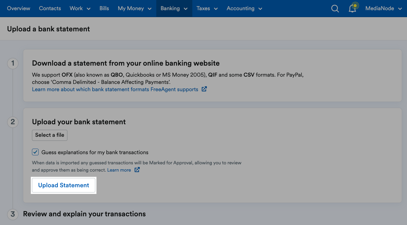 ‘Upload statement’ button highlighted on the ‘Upload a bank statement’ page..png