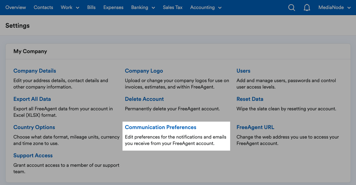 Communication Preferences highlighted within the My Company section of the settings page..png