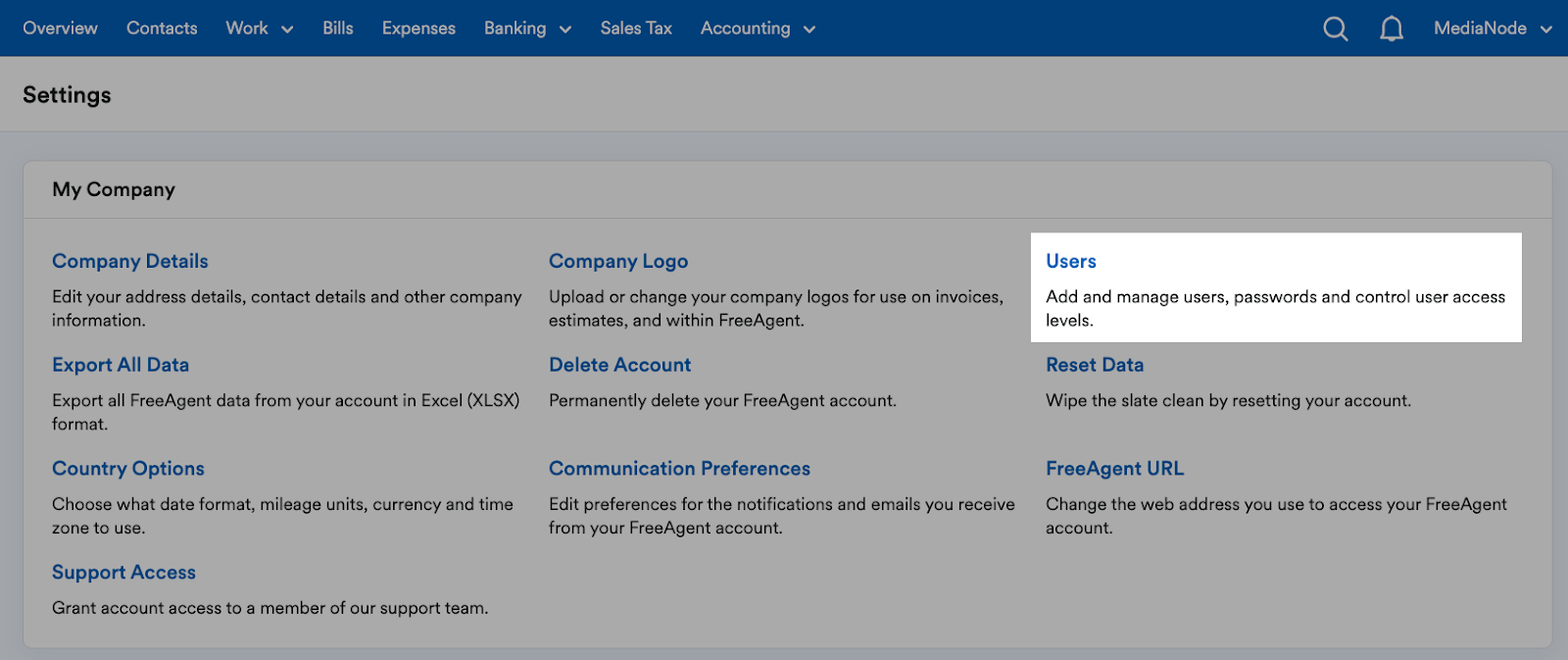 ‘Users’ button highlighted within the ‘My Company’ section of the Settings page..png