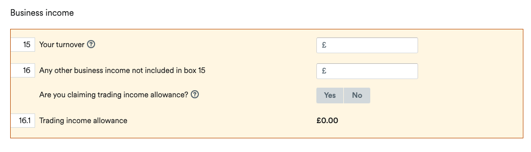 Business income section of self-employment page