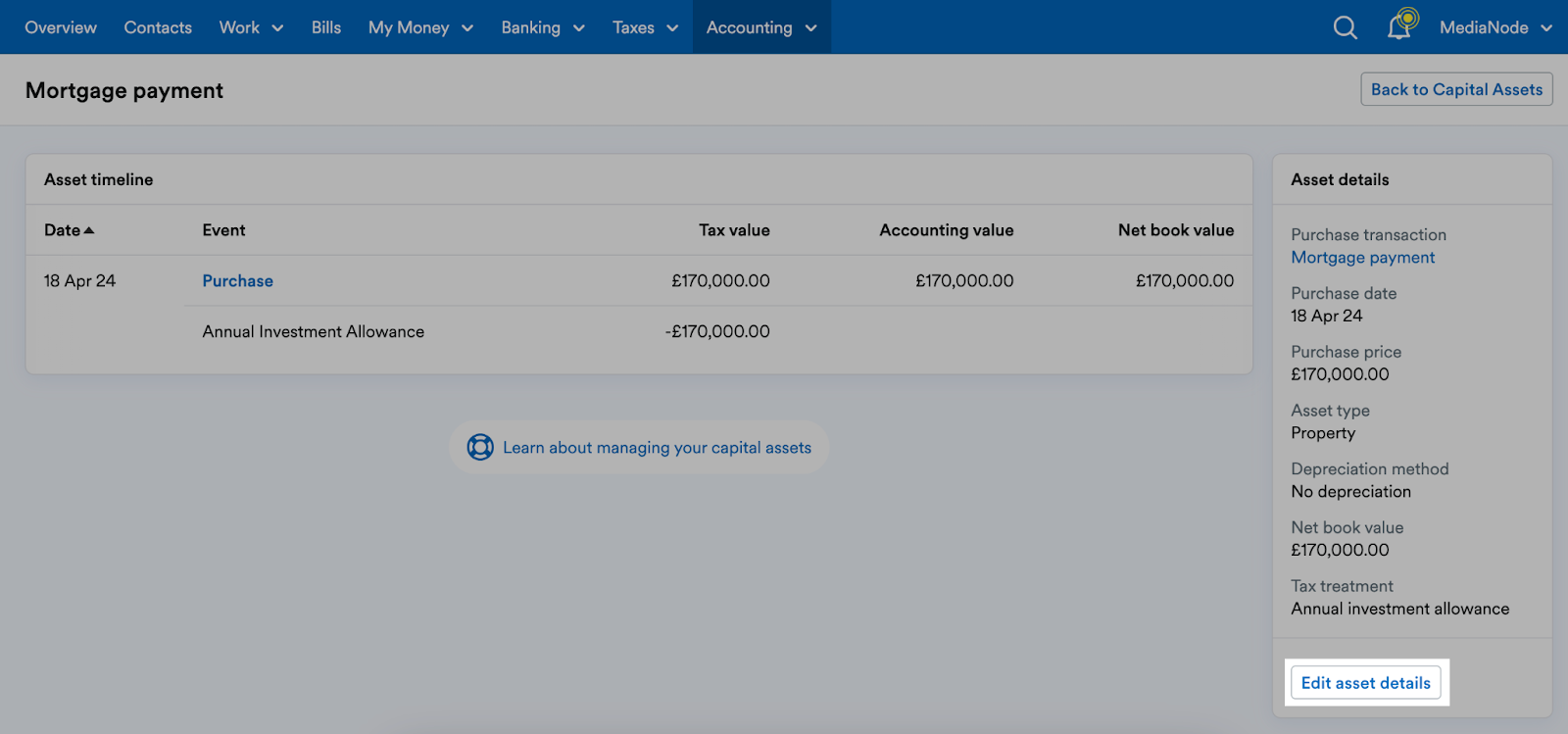 Asset report with edit asset details button highlighted