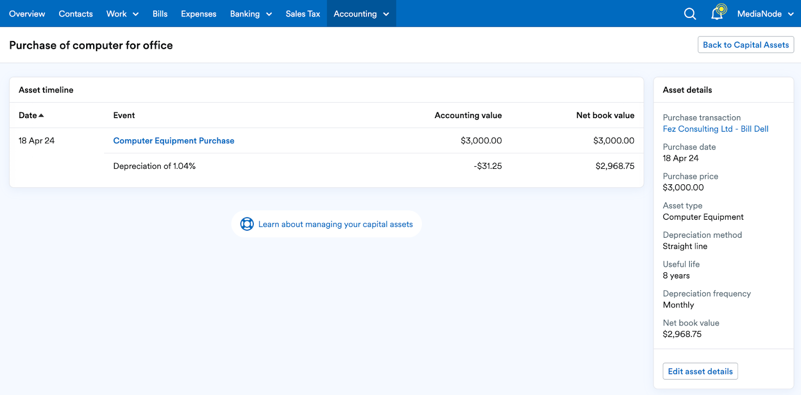 Asset showing in capital asset report