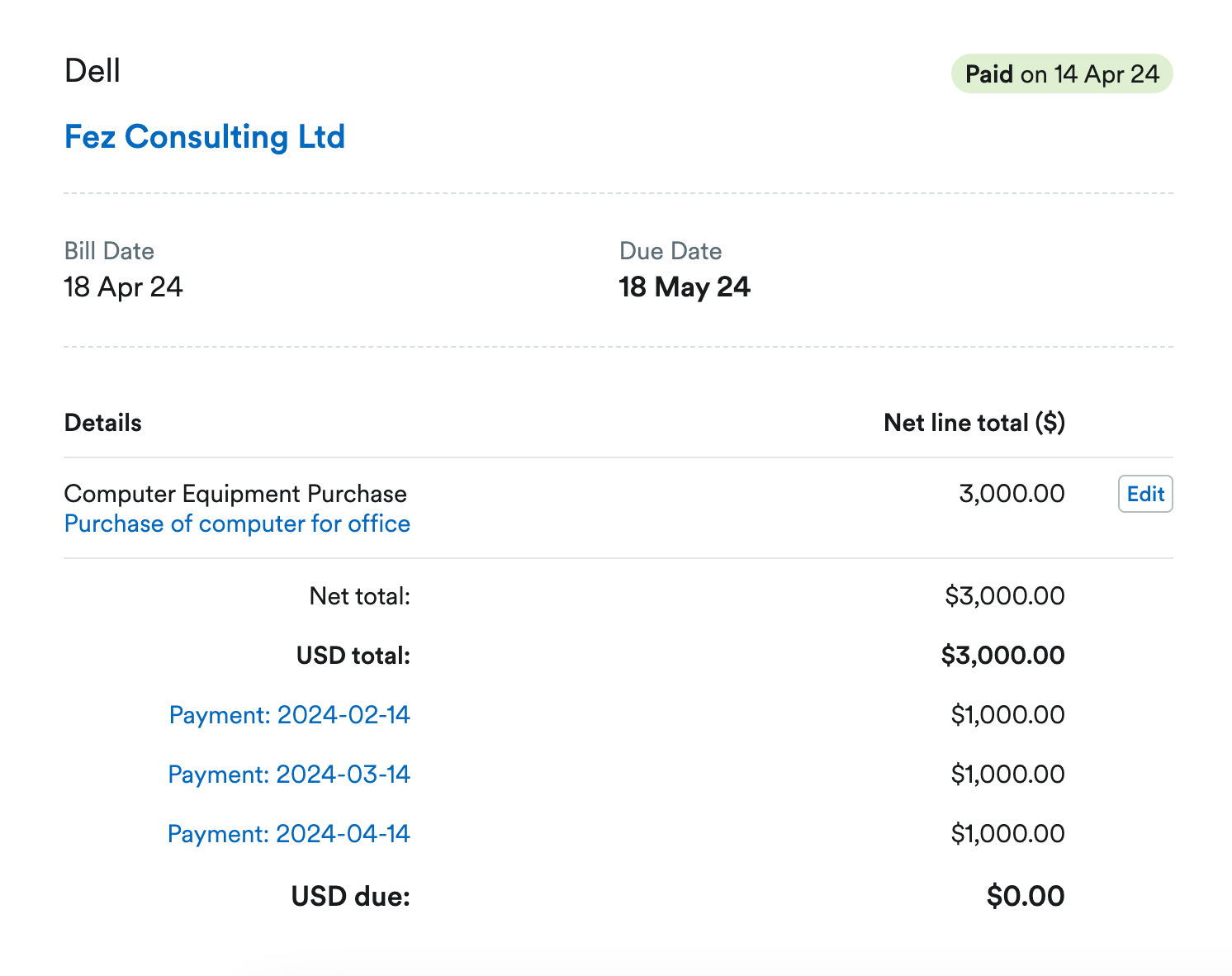 bill showing as fully paid