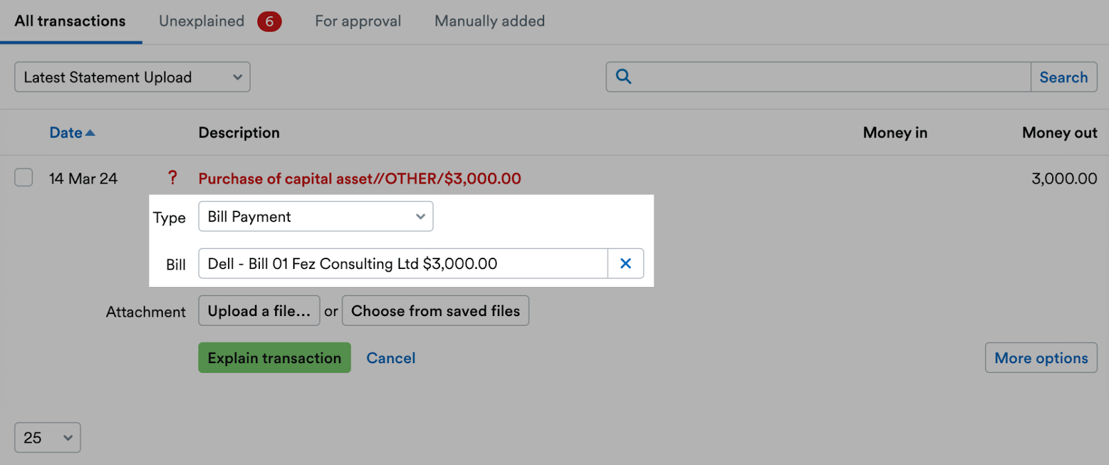 Bank transaction being explained as a bill payment