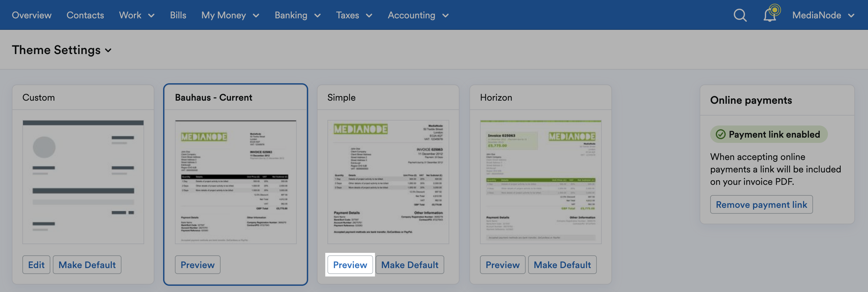Preview button highlighted for a theme