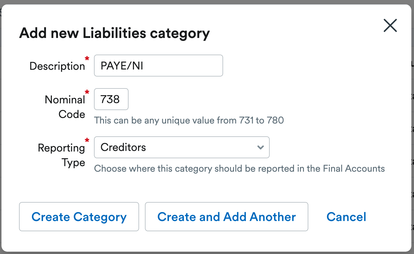 Example of a new liabilities category being created