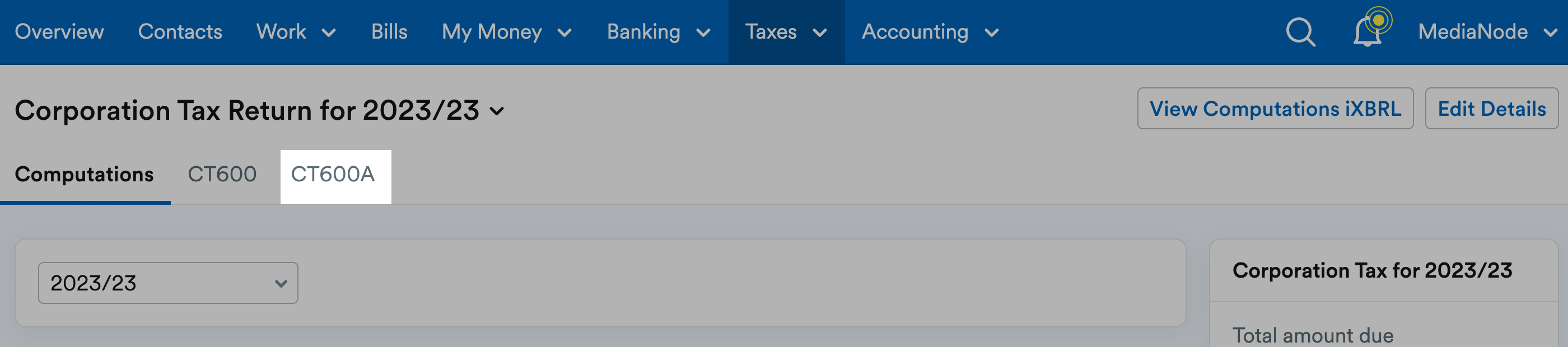 CT600 tab highlighted next to computations tab.