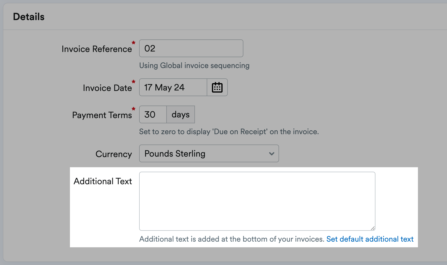 Additional Text box in Details section.