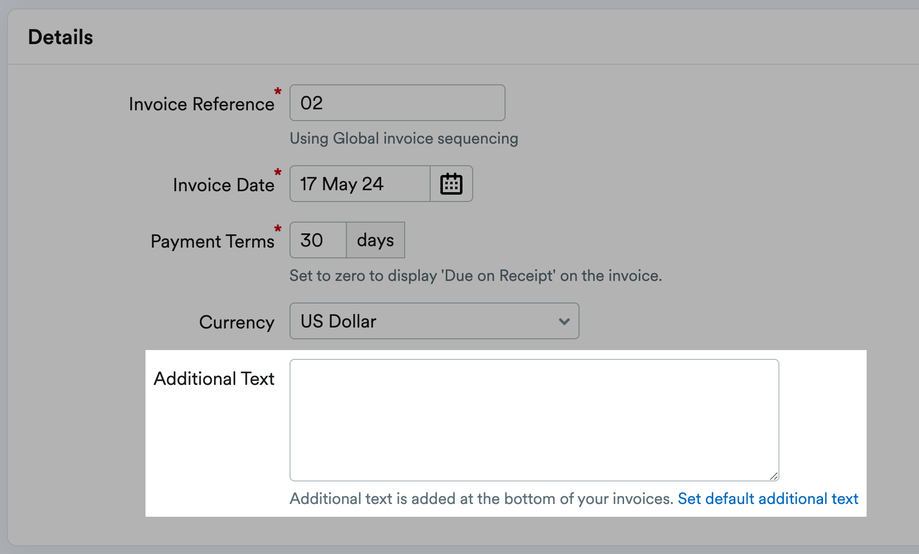 Additional Text box in details section.