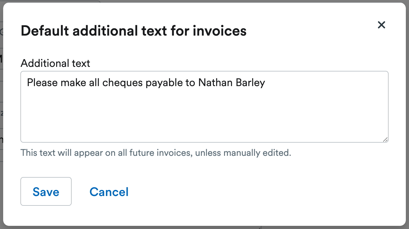 Modal for entering additional text