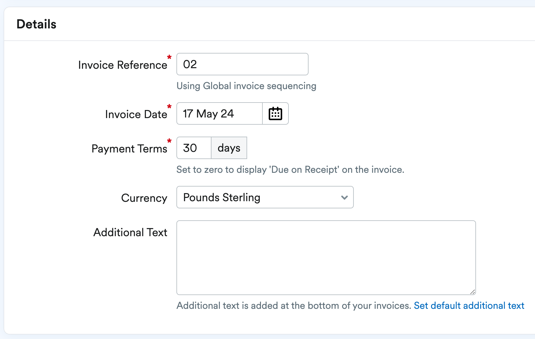 Details section the invoice