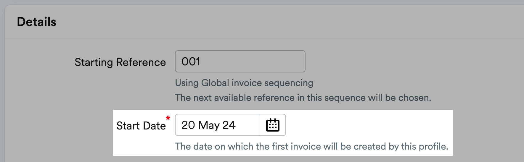 Start Date selected from a date picker.