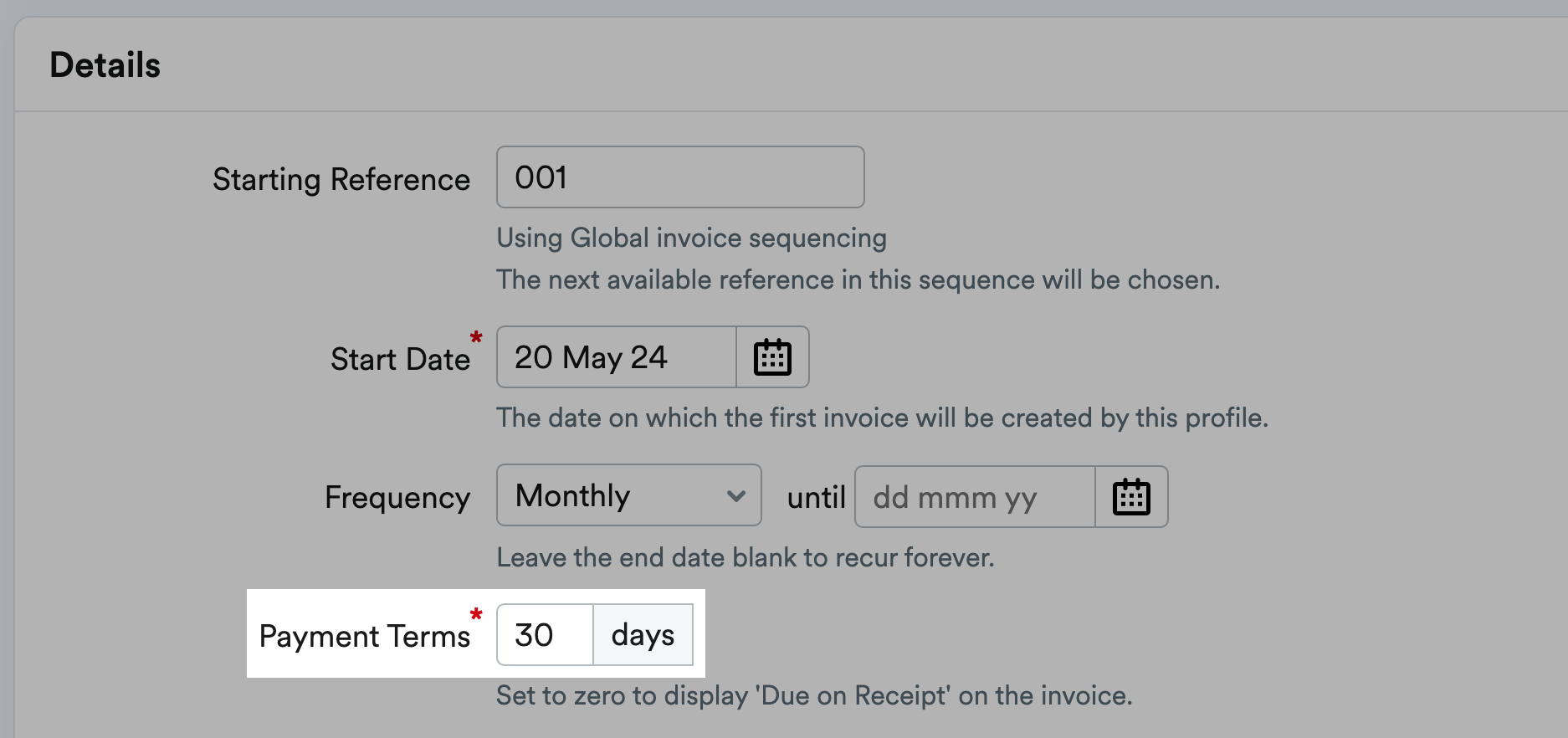 Payment terms set to 30 days.