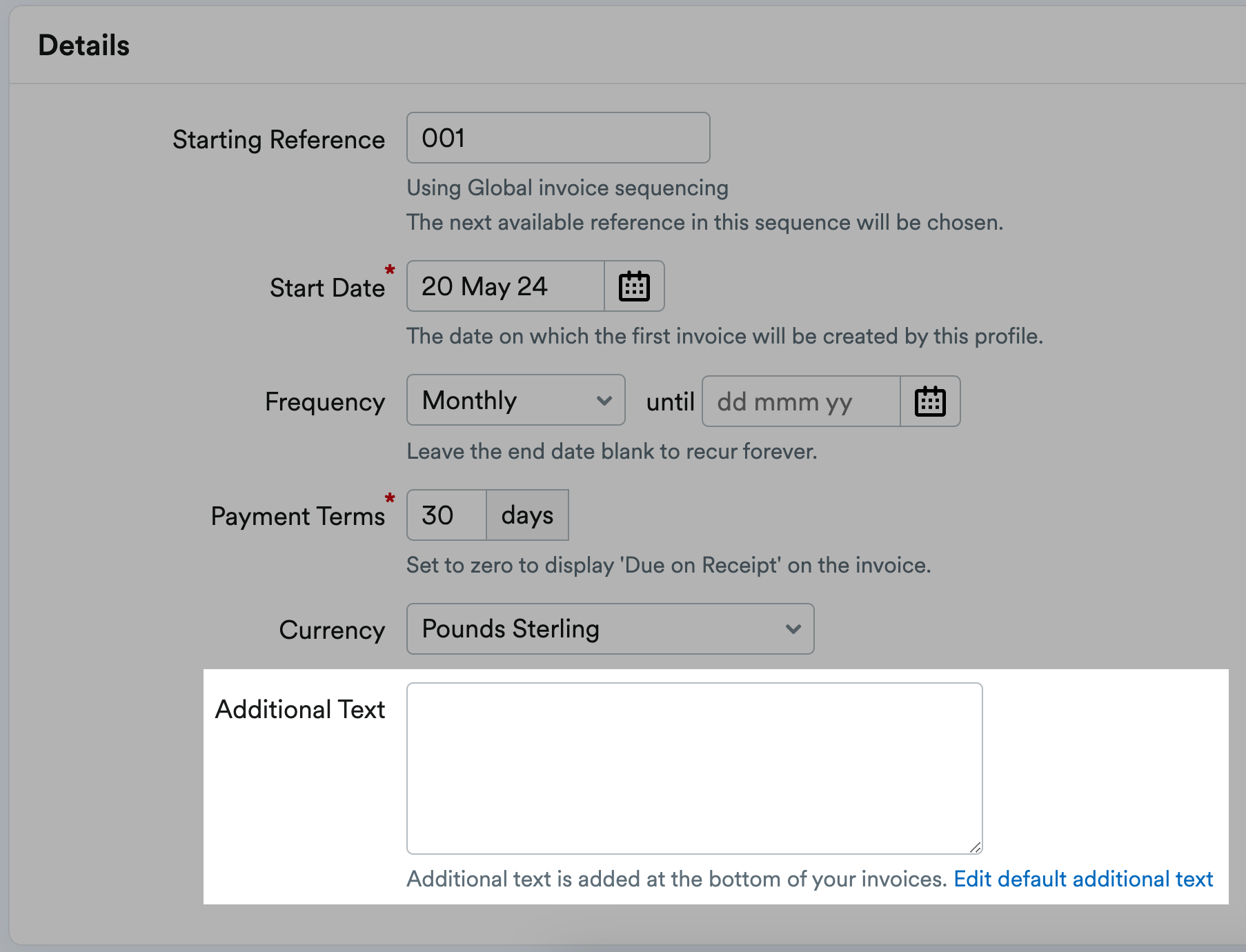 Additional Text box at bottom of Details section.