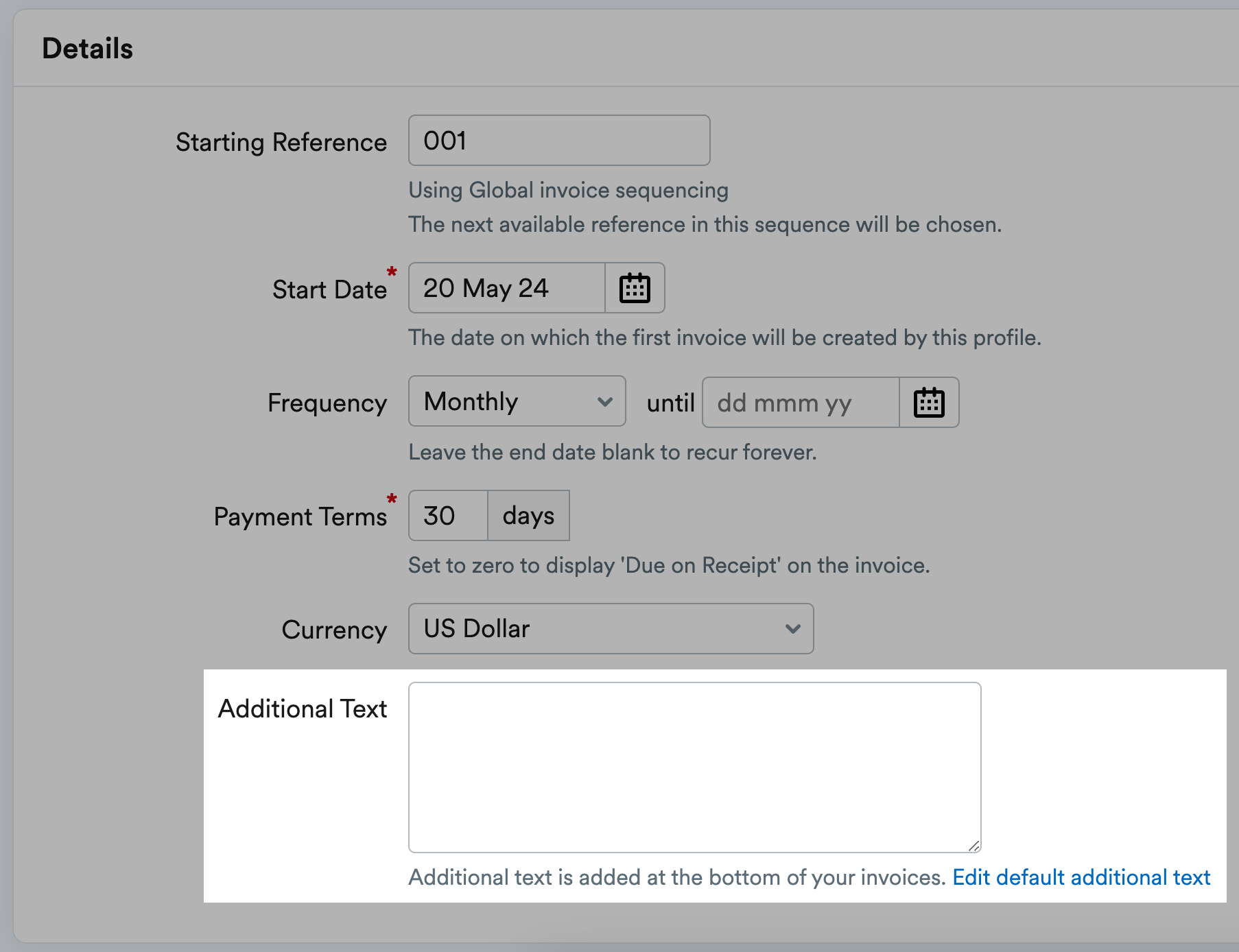 Additional Text box highlighted in Details section.