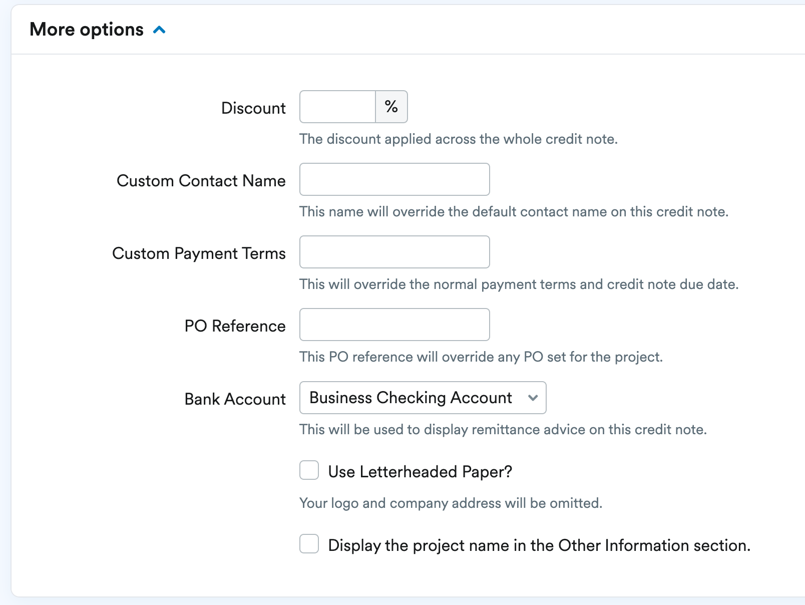 More options expandable list of options.