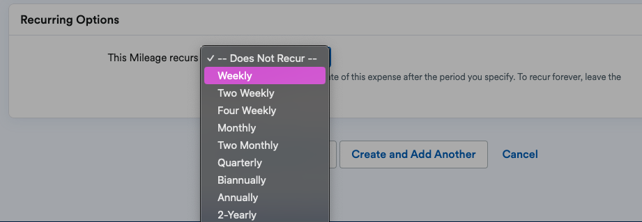 Setting up a recurring mileage claim