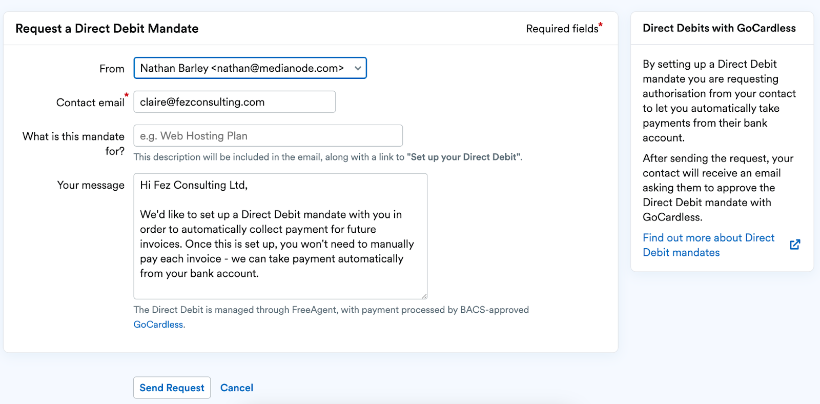 Request a direct debit mandate form