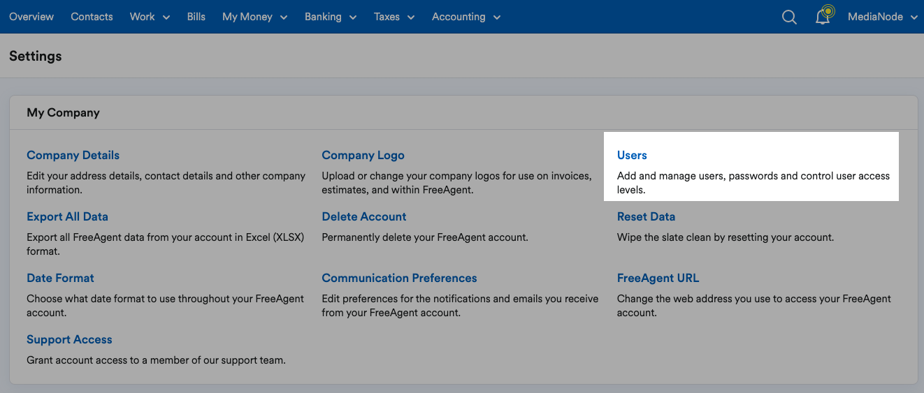 Users highlighted within Settings page