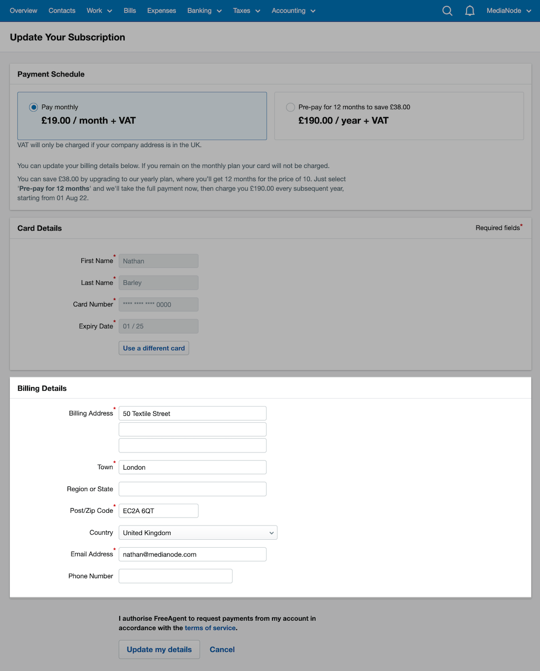 Edit your FreeAgent subscription – FreeAgent