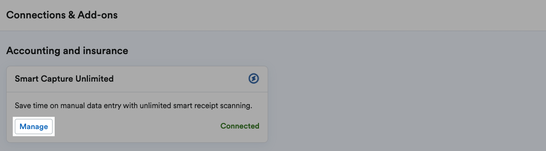 'Manage' highlighted in Smart Capture Unlimited box.
