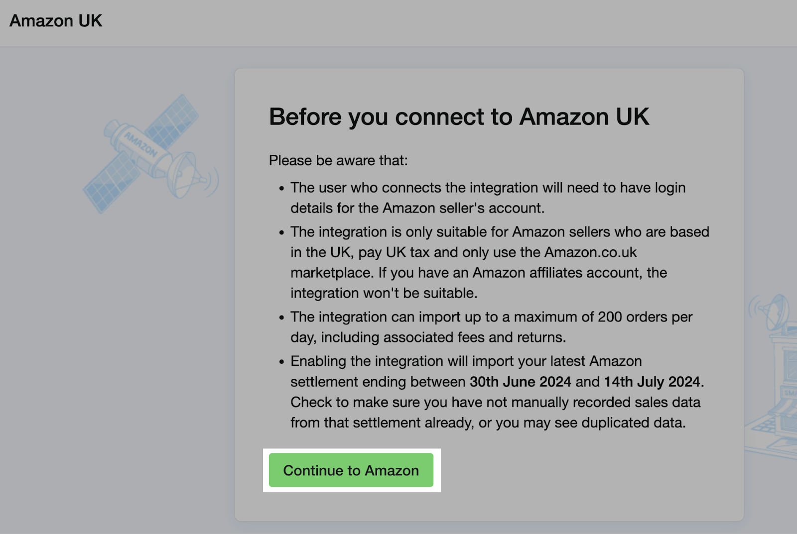 Amazon screen with continue to Amazon button highlighted