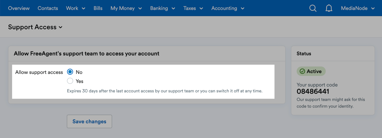 Screenshot of support access set to no.png