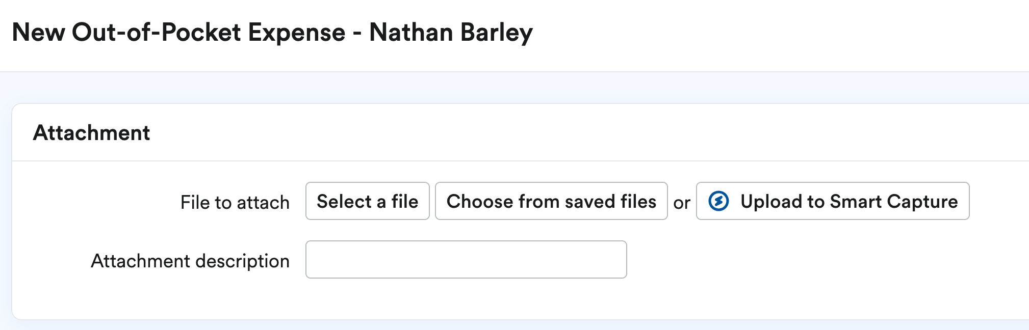 Attachment section of new out of pocket expense page.