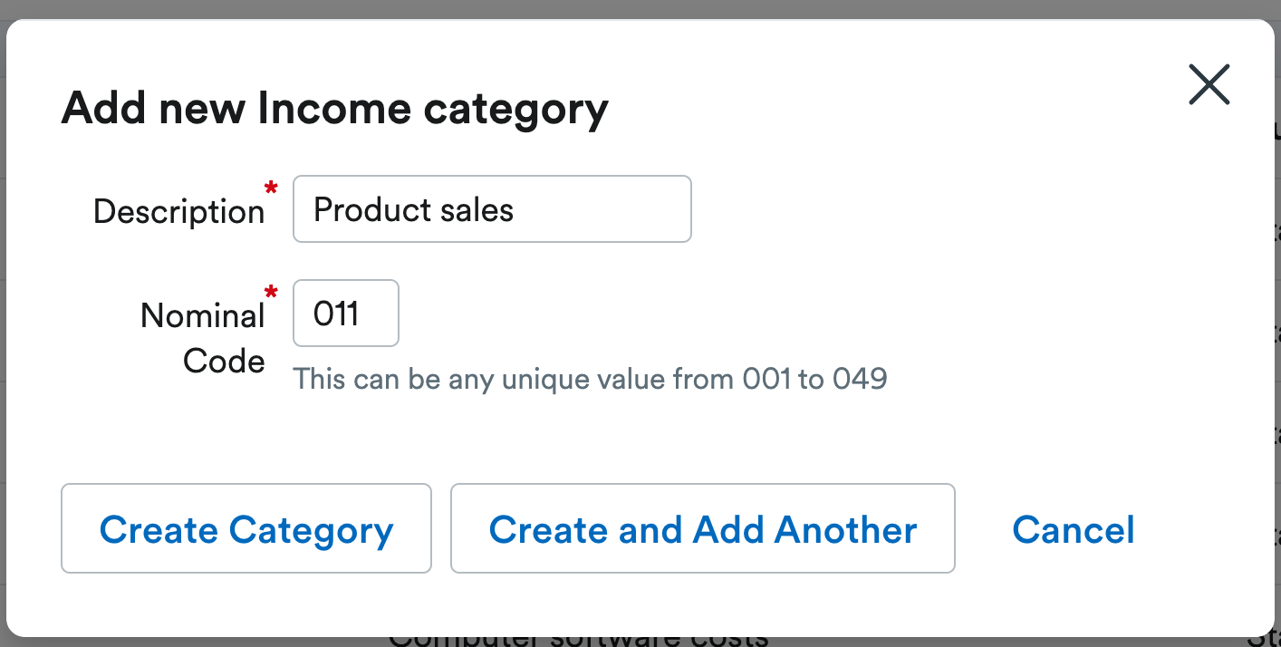 Example of new income category being created
