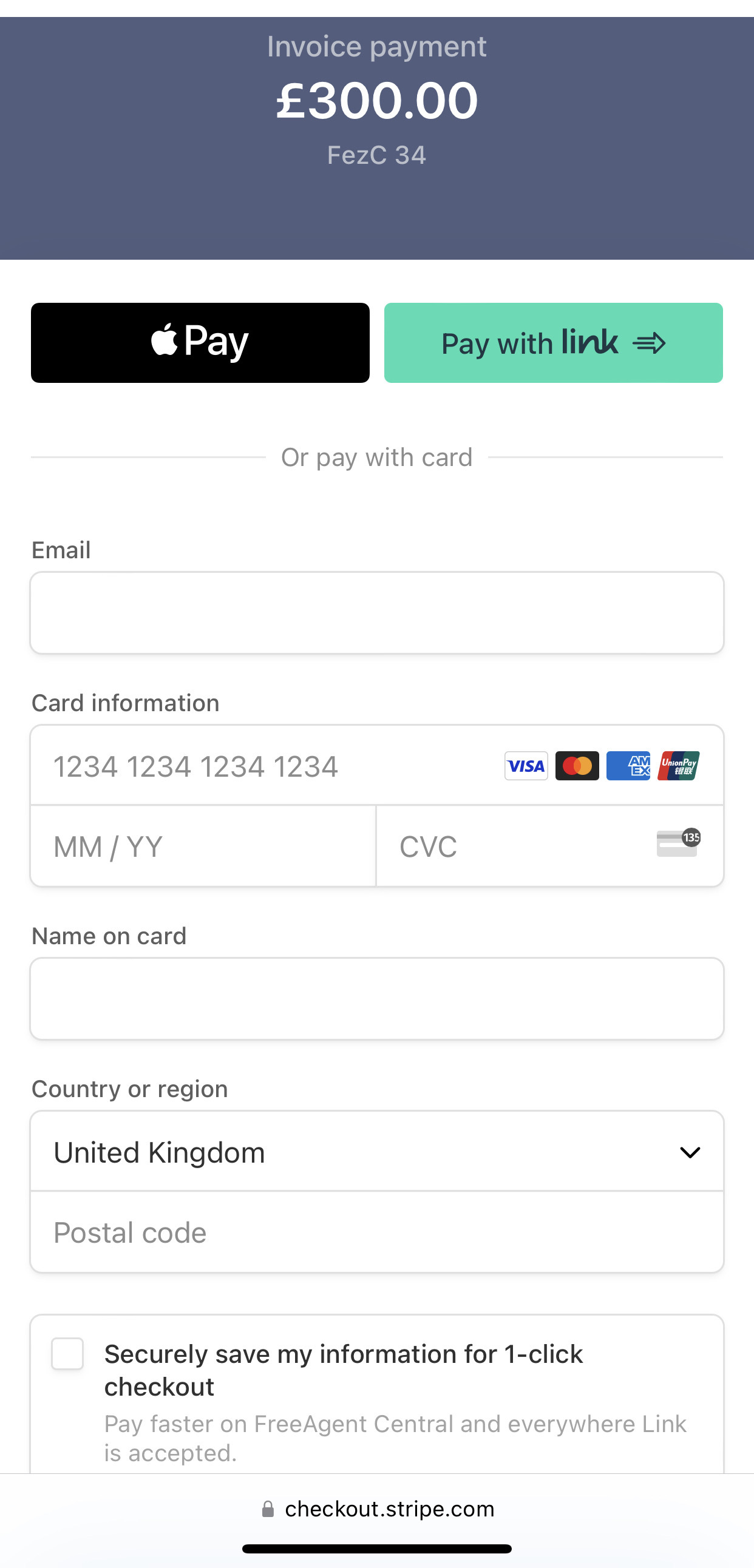 Stripe payment portal screen